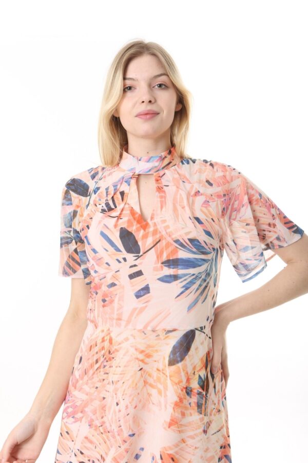 Chiffon Angel Sleeved Halter Neck Dress w/ Flared Waist and Keyhole Neck - Lined