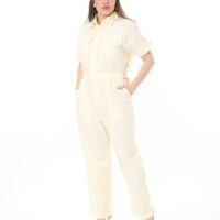 100% Cotton Short Sleeve Jumpsuit, w/ Pockets