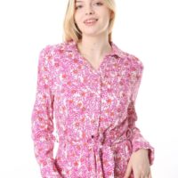 Long Sleeved Dress with Tie Front and Side Hip Zipper