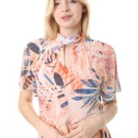 Chiffon Angel Sleeved Halter Neck Dress w/ Flared Waist and Keyhole Neck - Lined