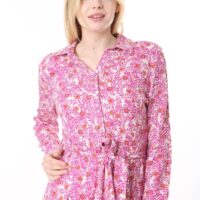 Long Sleeved Dress with Tie Front and Side Hip Zipper
