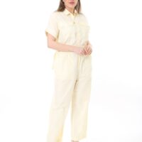100% Cotton Short Sleeve Jumpsuit, w/ Pockets