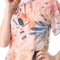 Chiffon Angel Sleeved Halter Neck Dress w/ Flared Waist and Keyhole Neck - Lined