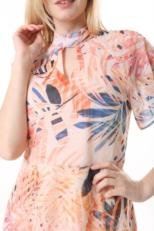 Chiffon Angel Sleeved Halter Neck Dress w/ Flared Waist and Keyhole Neck - Lined