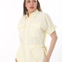 100% Cotton Short Sleeve Jumpsuit, w/ Pockets