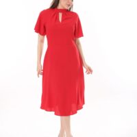 Angel Sleeved Halter Neck Dress with Flared Waist and Keyhole Neck Unlined polyester Dress