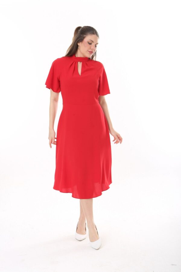 Angel Sleeved Halter Neck Dress with Flared Waist and Keyhole Neck Unlined polyester Dress