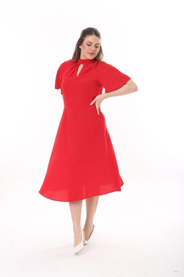 Angel Sleeved Halter Neck Dress with Flared Waist and Keyhole Neck Unlined polyester Dress