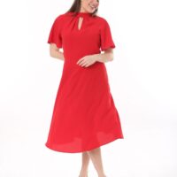 Angel Sleeved Halter Neck Dress with Flared Waist and Keyhole Neck Unlined polyester Dress