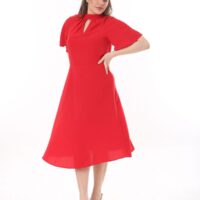 Angel Sleeved Halter Neck Dress with Flared Waist and Keyhole Neck Unlined polyester Dress