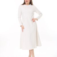 Long Round Necked Cotton/Polyester Maxi Dress