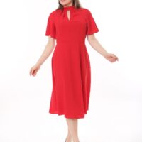 Angel Sleeved Halter Neck Dress with Flared Waist and Keyhole Neck Unlined polyester Dress