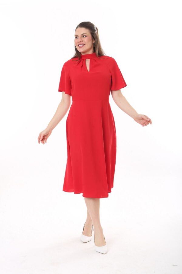 Angel Sleeved Halter Neck Dress with Flared Waist and Keyhole Neck Unlined polyester Dress