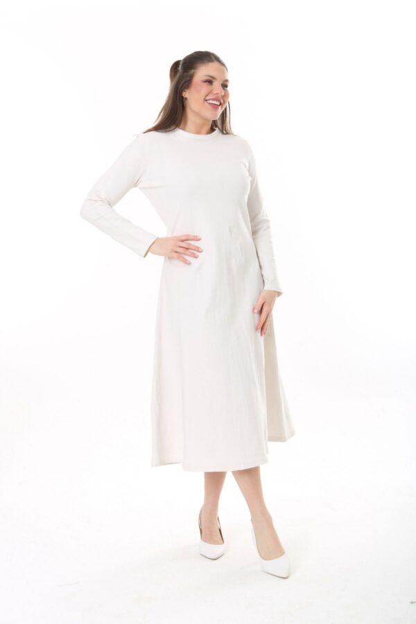 Long Round Necked Cotton/Polyester Maxi Dress