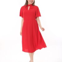 Angel Sleeved Halter Neck Dress with Flared Waist and Keyhole Neck Unlined polyester Dress