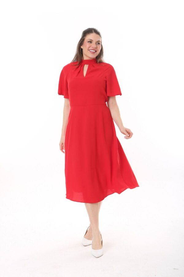 Angel Sleeved Halter Neck Dress with Flared Waist and Keyhole Neck Unlined polyester Dress