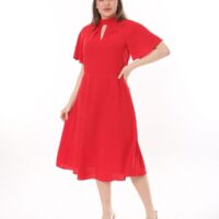 Angel Sleeved Halter Neck Dress with Flared Waist and Keyhole Neck Unlined polyester Dress