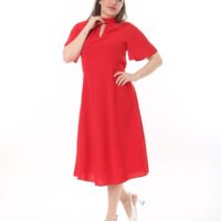 Angel Sleeved Halter Neck Dress with Flared Waist and Keyhole Neck Unlined polyester Dress