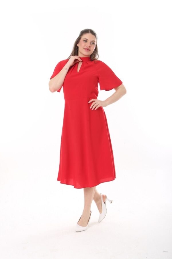 Angel Sleeved Halter Neck Dress with Flared Waist and Keyhole Neck Unlined polyester Dress