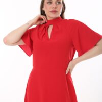 Angel Sleeved Halter Neck Dress with Flared Waist and Keyhole Neck Unlined polyester Dress