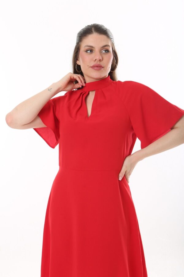 Angel Sleeved Halter Neck Dress with Flared Waist and Keyhole Neck Unlined polyester Dress
