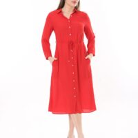 Button Down Tie Front Dress Cuffed Collared Midi