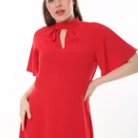 Angel Sleeved Halter Neck Dress with Flared Waist and Keyhole Neck Unlined polyester Dress