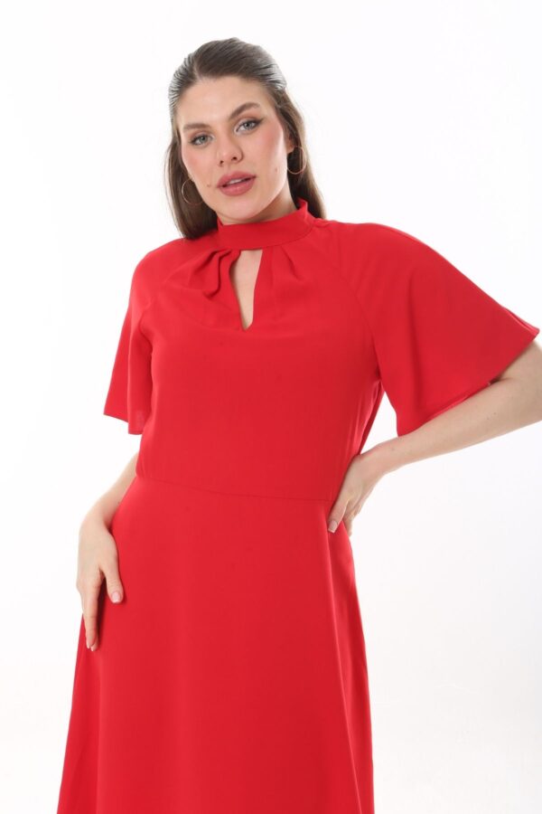 Angel Sleeved Halter Neck Dress with Flared Waist and Keyhole Neck Unlined polyester Dress