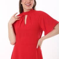 Angel Sleeved Halter Neck Dress with Flared Waist and Keyhole Neck Unlined polyester Dress