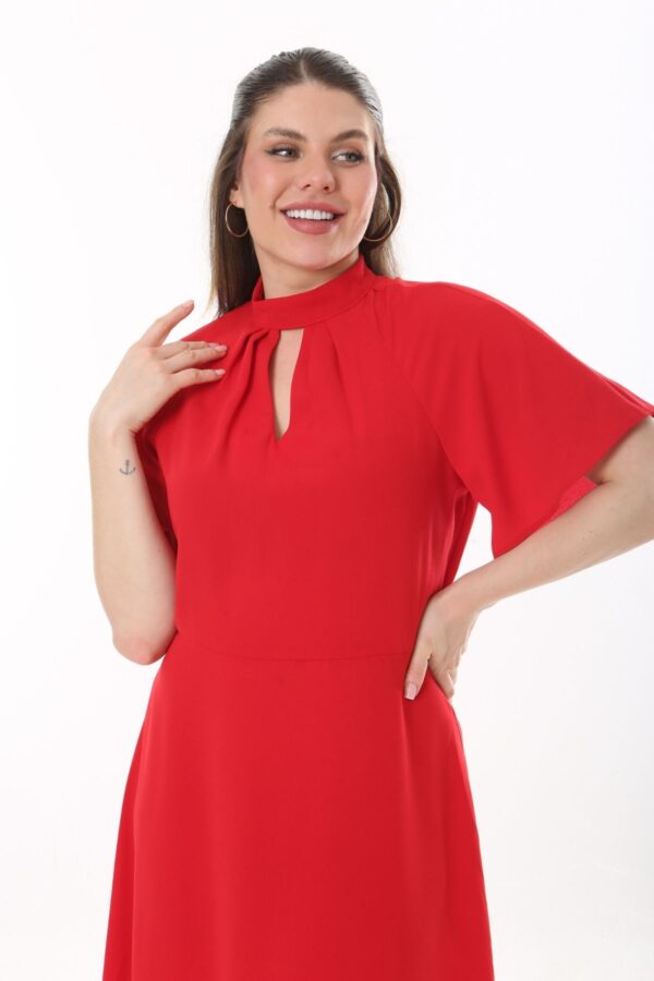 Angel Sleeved Halter Neck Dress with Flared Waist and Keyhole Neck Unlined polyester Dress