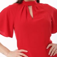 Angel Sleeved Halter Neck Dress with Flared Waist and Keyhole Neck Unlined polyester Dress