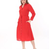 Button Down Tie Front Dress Cuffed Collared Midi