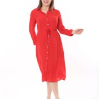 Button Down Tie Front Dress Cuffed Collared Midi