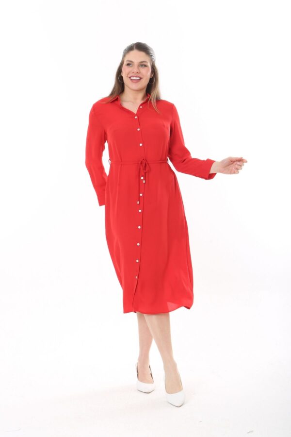 Button Down Tie Front Dress Cuffed Collared Midi