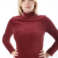 Comfortable High Necked Womens Velvet Ribbed Mid-Length Dress
