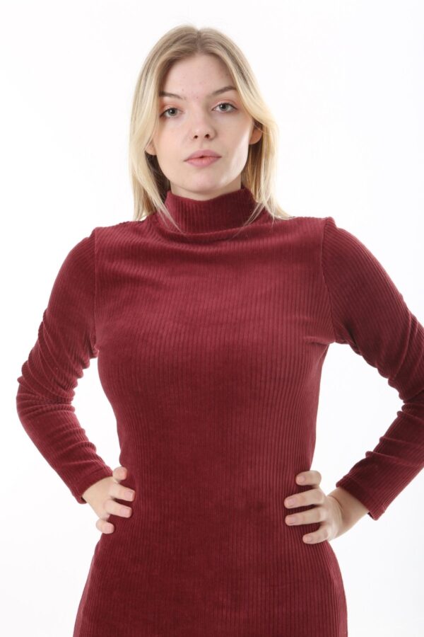 66 Comfortable High Necked Womens Velvet Ribbed Mid-Length Dress