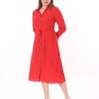 Button Down Tie Front Dress Cuffed Collared Midi