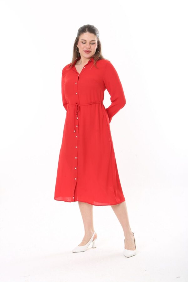 Button Down Tie Front Dress Cuffed Collared Midi