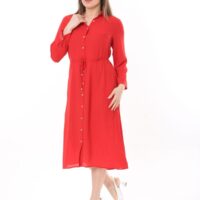 Button Down Tie Front Dress Cuffed Collared Midi