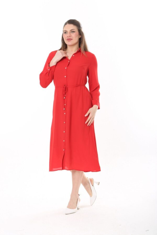 Button Down Tie Front Dress Cuffed Collared Midi