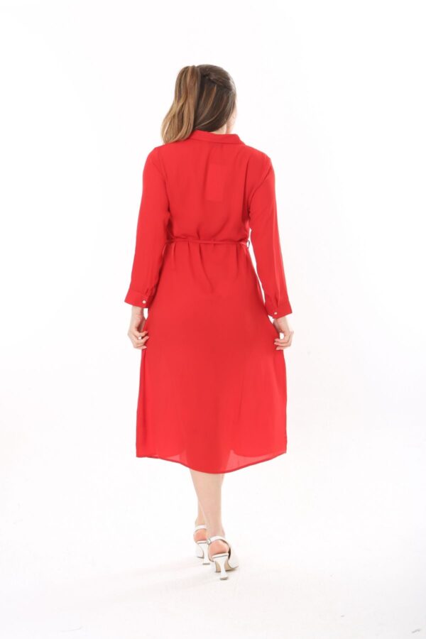Button Down Tie Front Dress Cuffed Collared Midi