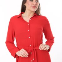Button Down Tie Front Dress Cuffed Collared Midi