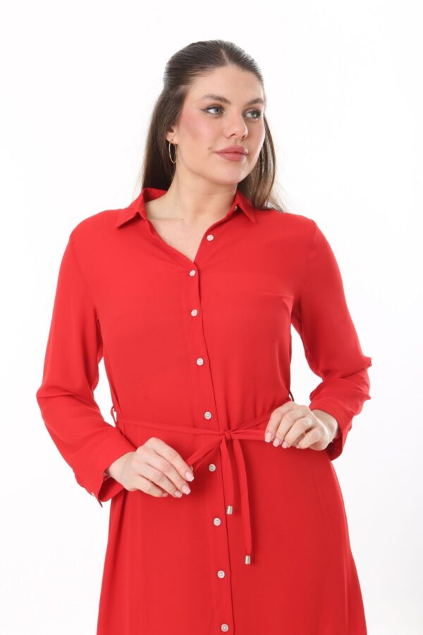 Button Down Tie Front Dress Cuffed Collared Midi