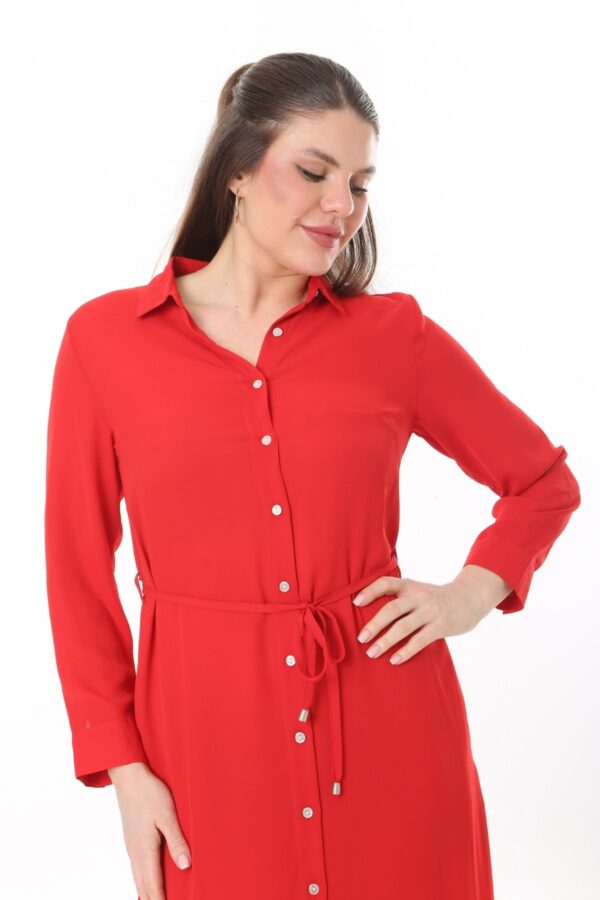 Button Down Tie Front Dress Cuffed Collared Midi