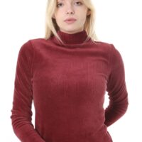 Comfortable High Necked Womens Velvet Ribbed Mid-Length Dress