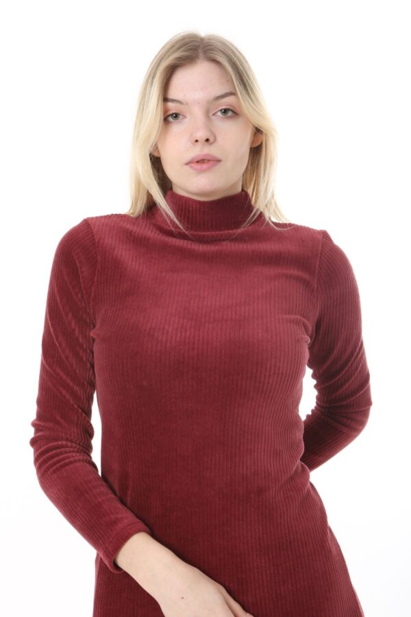 71 Comfortable High Necked Womens Velvet Ribbed Mid-Length Dress