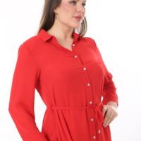 Button Down Tie Front Dress Cuffed Collared Midi