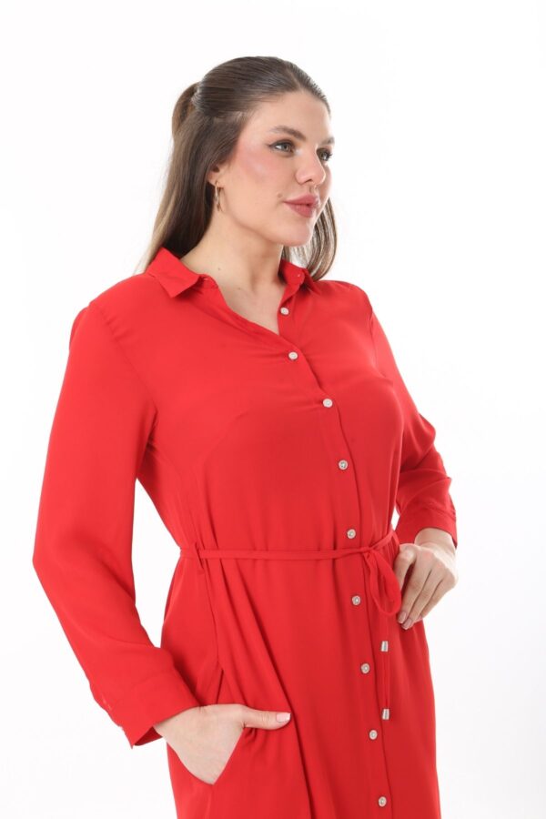 Button Down Tie Front Dress Cuffed Collared Midi
