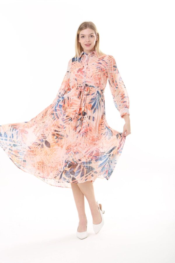 Women's Lined Chiffon Sunray Pleated KNEE LENGHT Dress with Tie Back 115 CM