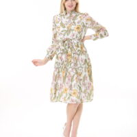 Women's Lined Chiffon Sunray Pleated KNEE LENGHT Dress with Tie Back 115 CM